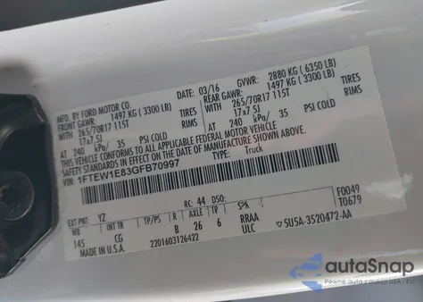 2016 Ford F-150 Xl z USA, uszkodzony, nr VIN 1FTEW1E83GFB70997